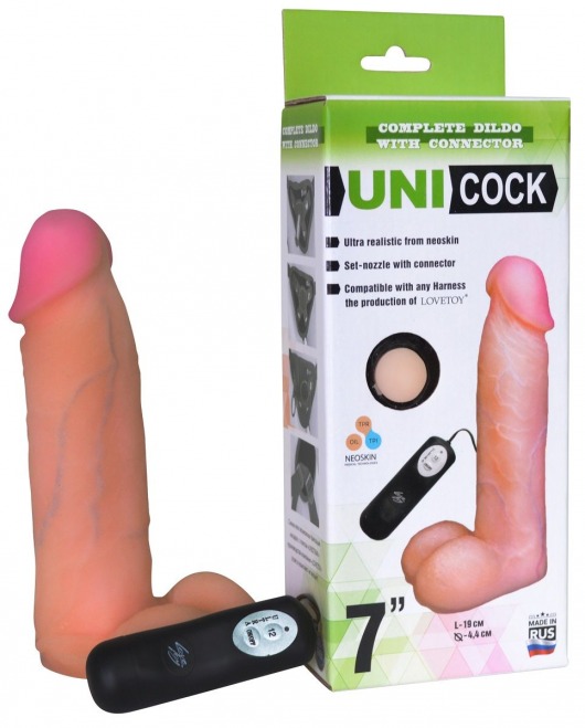 Фаллическая насадка Харнесс UNICOCK 7  с вибрацией - 19 см. - LOVETOY (А-Полимер) - купить с доставкой в Липецке