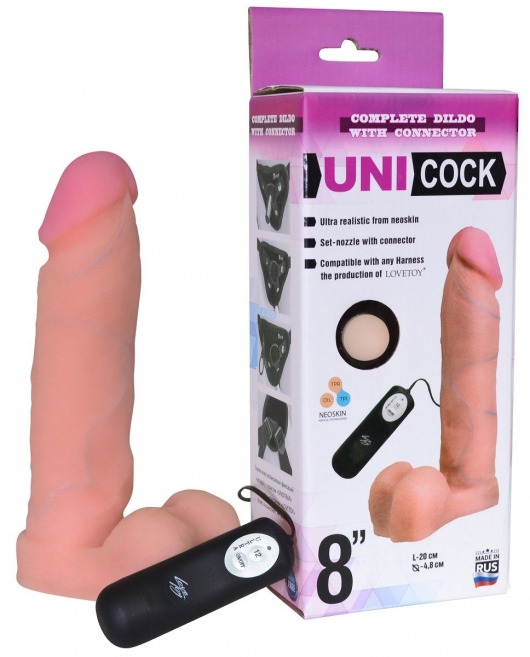 Фаллическая насадка Харнесс UNICOCK 8  с вибрацией - 20 см. - LOVETOY (А-Полимер) - купить с доставкой в Липецке