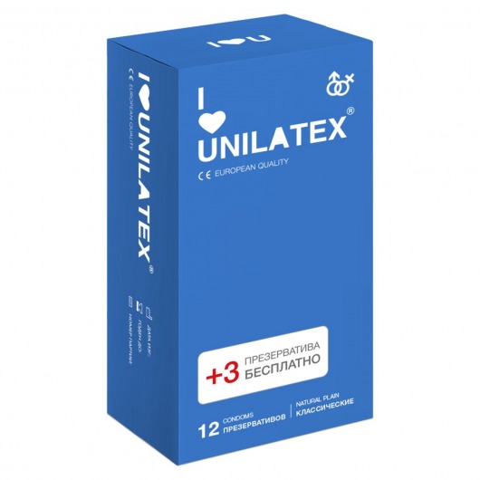 Классические презервативы Unilatex Natural Plain - 12 шт. + 3 шт. в подарок - Unilatex - купить с доставкой в Липецке