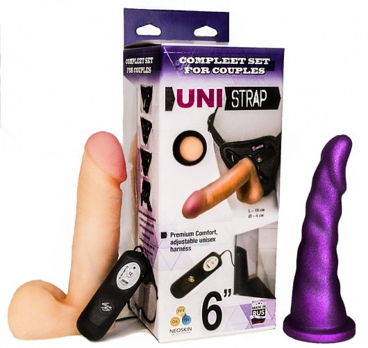 Вибрострапон с двумя насадками UniStrap - 18 и 18 см. - LOVETOY (А-Полимер) - купить с доставкой в Липецке