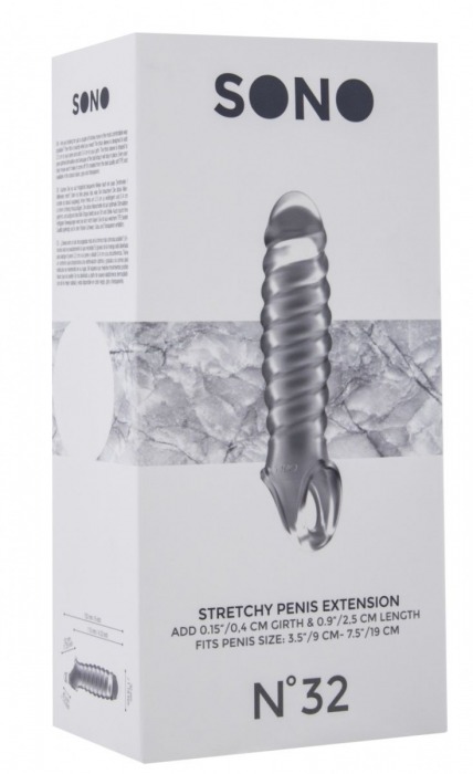 Прозрачная ребристая насадка Stretchy Penis Extension No.32 - Shots Media BV - в Липецке купить с доставкой