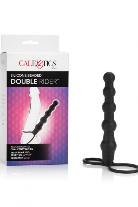 Насадка на пенис для двойного проникновения Silicone Beaded Double Rider - 14 см. - California Exotic Novelties - в Липецке купить с доставкой