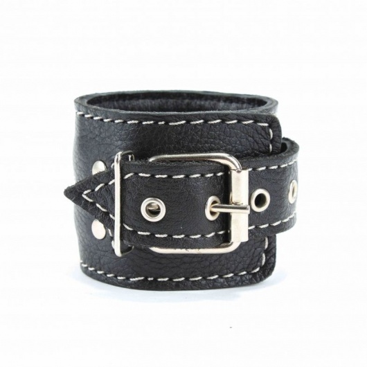 Чёрные кожаные оковы с крупной строчкой - БДСМ Арсенал - купить с доставкой в Липецке