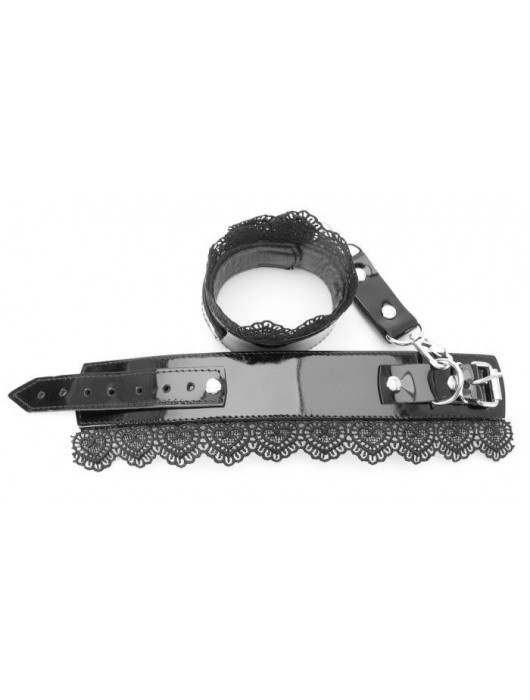 Изысканные чёрные наручники с кружевом - БДСМ Арсенал - купить с доставкой в Липецке