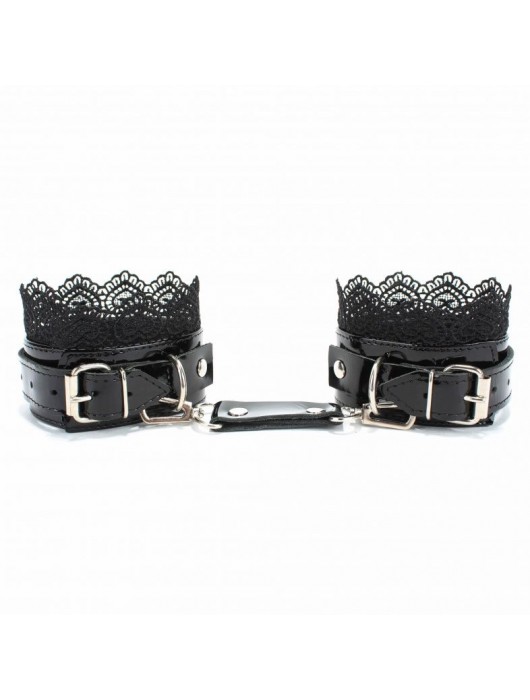Изысканные чёрные наручники с кружевом - БДСМ Арсенал - купить с доставкой в Липецке
