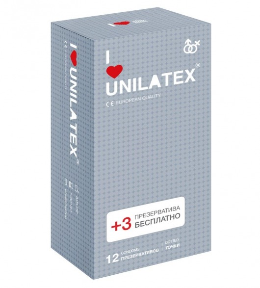 Презервативы с точками Unilatex Dotted - 12 шт. + 3 шт. в подарок - Unilatex - купить с доставкой в Липецке