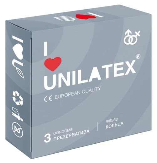 Презервативы с рёбрами Unilatex Ribbed - 3 шт. - Unilatex - купить с доставкой в Липецке