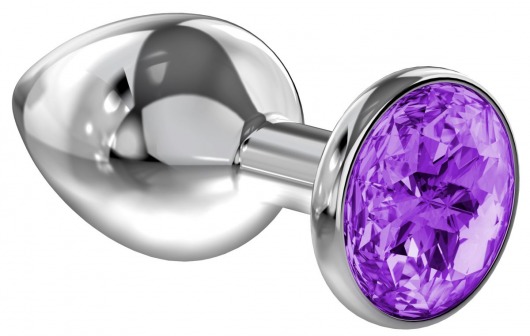Малая серебристая анальная пробка Diamond Purple Sparkle Small с фиолетовым кристаллом - 7 см. - Lola Games - купить с доставкой в Липецке