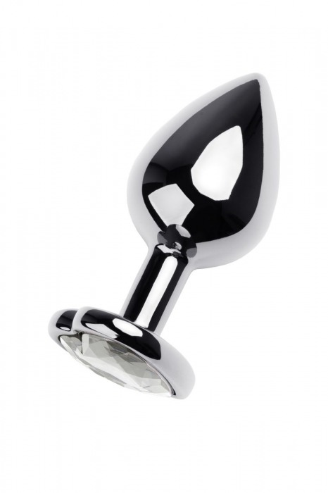 Серебристая анальная пробка с прозрачным кристаллом-сердцем - 8 см. - ToyFa - купить с доставкой в Липецке