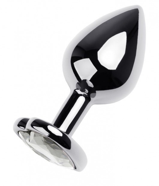 Серебристая анальная пробка с прозрачным кристаллом-сердцем - 8 см. - ToyFa - купить с доставкой в Липецке