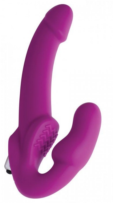 Ярко-розовый безремневой вибрострапон Evoke Vibrating Strapless Silicone Strap-on Dildo - XR Brands - купить с доставкой в Липецке