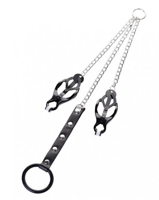 Черно-серебристые зажимы для сосков с кольцом для пениса TOYFA Metal - ToyFa - купить с доставкой в Липецке