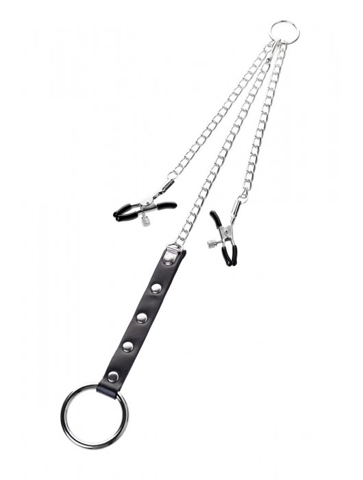 Серебристо-чёрные зажимы для сосков с кольцом для пениса TOYFA Metal - ToyFa - купить с доставкой в Липецке